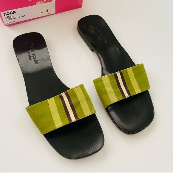 Kate Spade Mona Green Striped Silk Slip On Sandals Size 6 - Picture 7 of 8